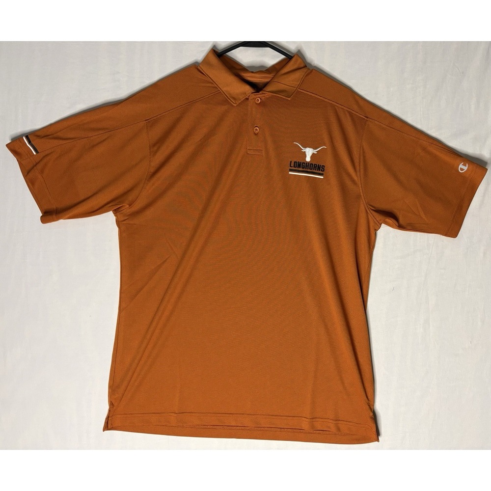 Champion Texas Longhorns Polo Shirt Men's Size Large Orange Short Sleeve